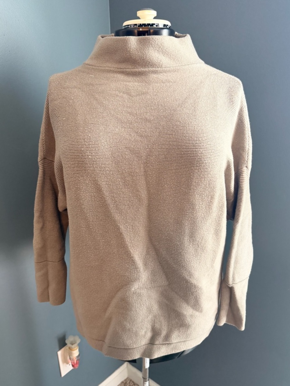 Neutral Taupe Funnel Neck Women's Sweater